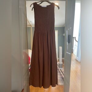 Hill House - Cosima dress in chocolate tonal seersucker - XS